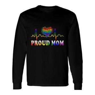 Proud Mom Gay Heartbeat Pride Lgbt Gay Pride Month Long Sleeve T-Shirt - Thegiftio UK
