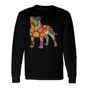 Psychedelic Trippy American Staffordshire Bull Terrier Lover Long Sleeve T-Shirt T-Shirt | Mazezy