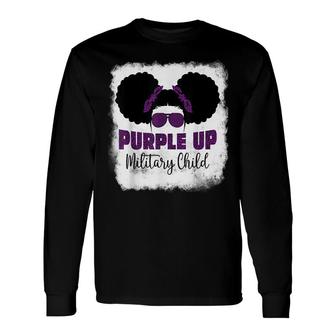 Purple Up For Military Child Month Messy Bun Bleached Long Sleeve T-Shirt - Seseable