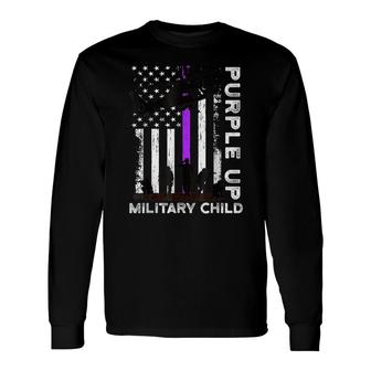 Purple Up Military Military Child Month Us Flag Long Sleeve T-Shirt - Seseable