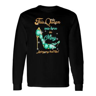 This Queen Was Born In May V-Neck Long Sleeve T-Shirt - Seseable