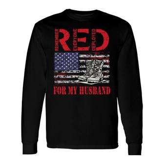 Red Friday For My Husband Army Military Wife Us Flag Veteran Long Sleeve T-Shirt - Seseable