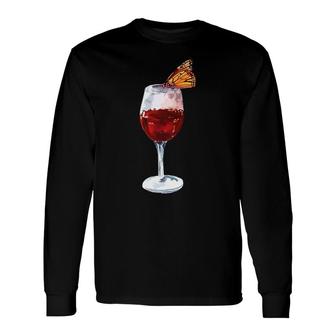 Red Wine Monarch Butterfly Alcohol Themed Gif Long Sleeve T-Shirt - Monsterry AU