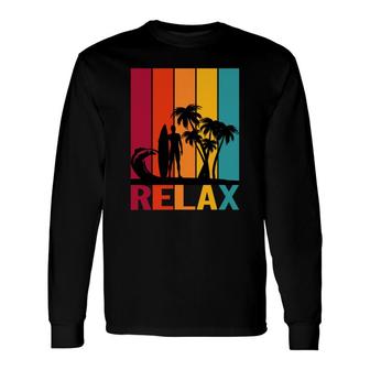 Relax Beach Surfing Palm Trees Sunset Great Long Sleeve T-Shirt - Seseable