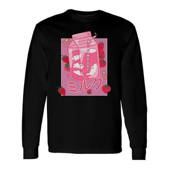 Retro 90S Strawberry Milk Shake Japanese Kawaii Milk Long Sleeve T-Shirt - Seseable