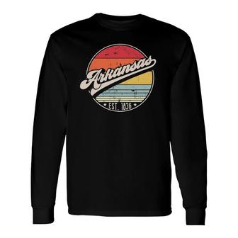 Retro Arkansas Home State Ar Cool 70S Style Sunset Long Sleeve T-Shirt - Seseable