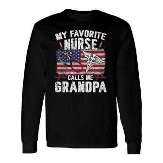 Retro My Favorite Nurse Calls Me Grandpa Fathers Day Long Sleeve T-Shirt - Seseable