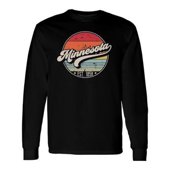 Retro Minnesota Home State Mn Cool 70S Style Sunset Long Sleeve T-Shirt - Seseable