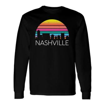 Retro Nashville Tennessee Vintage Skyline Country Music Home Long Sleeve T-Shirt T-Shirt | Mazezy