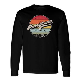 Retro Pennsylvania Home State Pa Cool 70S Style Sunset Long Sleeve T-Shirt - Seseable