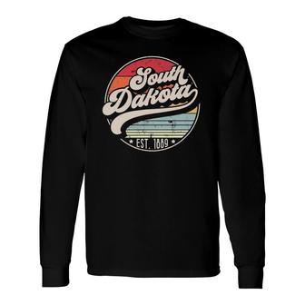 Retro South Dakota Home State Sd Cool 70S Style Sunset Long Sleeve T-Shirt - Seseable