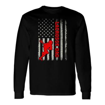 Retro Vintage American Flag Lacrosse Dad Fathers Day Long Sleeve T-Shirt - Seseable