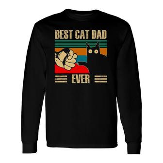 Retro Vintage Best Cat Dad Ever Black Cat Fist Pump Long Sleeve T-Shirt - Seseable