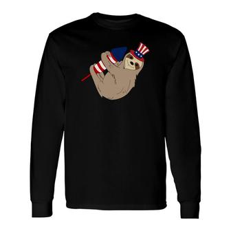 Rocket Firecracker Sloth American Flag 4Th July Long Sleeve T-Shirt - Monsterry