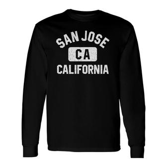 San Jose Ca California Gym Style Distressed White Print Long Sleeve T-Shirt - Seseable