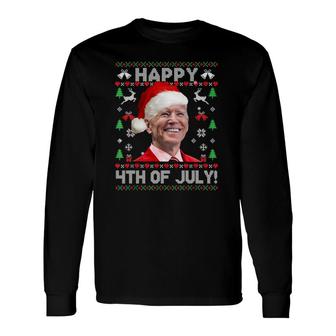 Santa Biden Happy 4Th Of July Ugly Christmas Pajamas Long Sleeve T-Shirt - Seseable