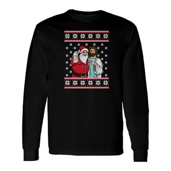 Santa Jesus Jingle Bro Pizza Lover Christmas Long Sleeve T-Shirt - Monsterry