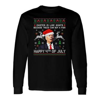 Santa Joe Biden Happy 4Th Of July Ugly Christmas Men Long Sleeve T-Shirt - Seseable