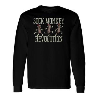 Sock Monkey Revolution Vintage Distressed Long Sleeve T-Shirt | Mazezy