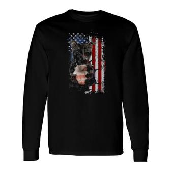 Staffordshire Bull Terrier America Flags Long Sleeve T-Shirt T-Shirt | Mazezy