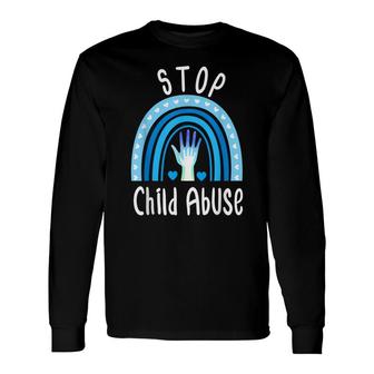 Stop Child Abuse Child Abuse Prevention Awareness Rainbow Long Sleeve T-Shirt - Seseable