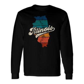 Sunset Vintage Retro Illinois Home State Il 70S 80S Style Long Sleeve T-Shirt - Seseable