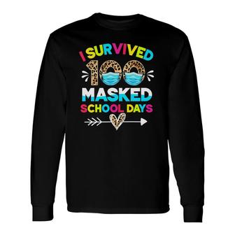 I Survived 100 Masked School Days 100Th Day Of School V-Neck Long Sleeve T-Shirt T-Shirt | Mazezy