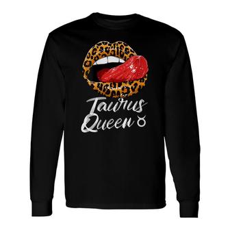 Taurus Queen Zodiac Sign With Leopard Print Juicy Lips Long Sleeve T-Shirt - Seseable