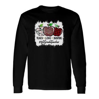 Teach Love Inspire 1St Grade Teacher Floral Red Plaid Leopard Apples Long Sleeve T-Shirt - Seseable
