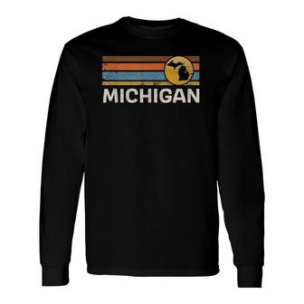 Graphic Tee Michigan Us State Map Vintage Retro Stripes Long Sleeve T-Shirt T-Shirt | Mazezy