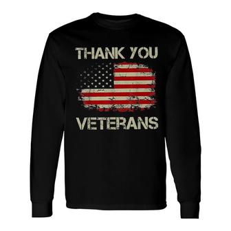 Thank You Veterans American Flag Long Sleeve T-Shirt - Seseable