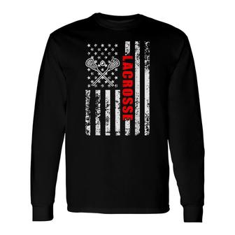 Us American Flag Lacrosse Patriotic Lacrosse Long Sleeve T-Shirt - Seseable
