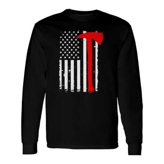 Usa Flag Axe Vintage Firefighter Thin Red Line Fireman Long Sleeve T-Shirt T-Shirt | Mazezy