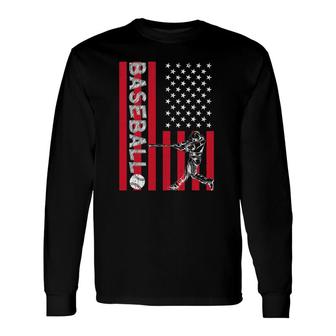 Usa Flag Batter Baseball Player American Sport Baseball Long Sleeve T-Shirt - Seseable