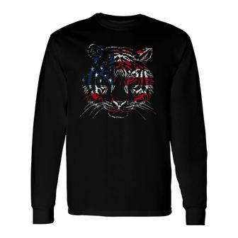 Usa Flag Tiger Patriotic Independence Day 4Th Of July Long Sleeve T-Shirt | Seseable FR