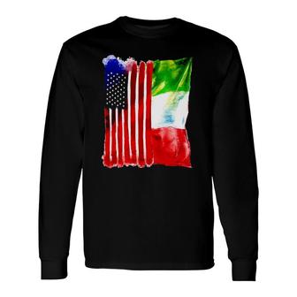 Usa Italy Flag Half American Half Italian Roots Long Sleeve T-Shirt - Seseable