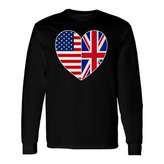 Usa Uk Flag Heart Tee Patriotic Fourth Of July Long Sleeve T-Shirt - Seseable