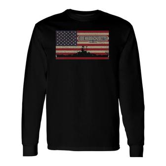 Uss Massachusetts Bb 59 Ww2 Battleship Usa American Flag Long Sleeve T-Shirt - Seseable