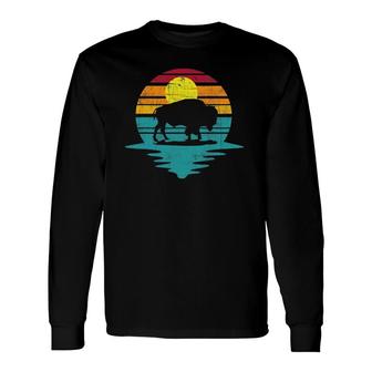 Vintage American Bison Buffalo Lover Wildlife Outdoor Sunset Long Sleeve T-Shirt T-Shirt | Mazezy