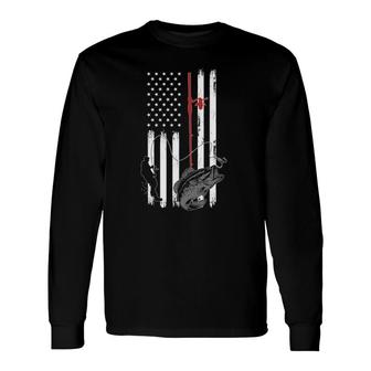 Vintage American Flag Fishing Bass Fishing Long Sleeve T-Shirt - Seseable