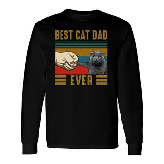Vintage Best Cat Dad Ever Fathers Day Scottish Fold Cat Long Sleeve T-Shirt - Seseable