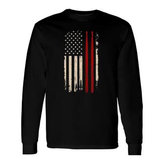 Vintage Drum Sticks American Flag Drummer For Him Long Sleeve T-Shirt T-Shirt | Mazezy