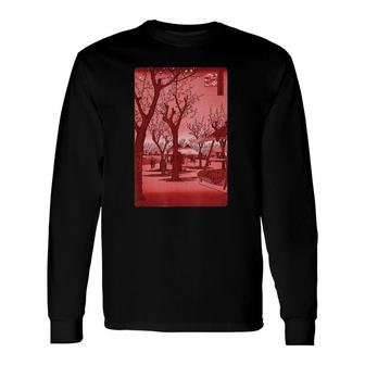 Vintage Famous Japanese Woodblock Art Plum Garden Stylish Long Sleeve T-Shirt - Seseable