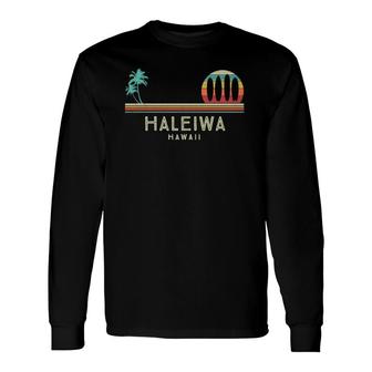 Vintage Hawaii Haleiwa Palm Trees Tropical Surf Long Sleeve T-Shirt T-Shirt | Mazezy