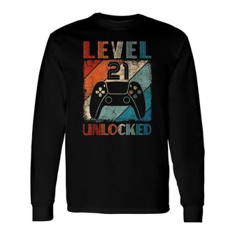Vintage Level 21 Unlocked Video Gamer 21St Birthday Long Sleeve T-Shirt - Seseable