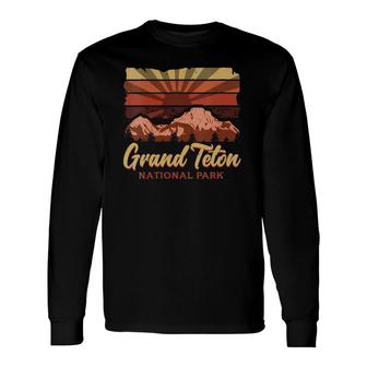 Vintage National Park Grand Teton National Park V-Neck Long Sleeve T-Shirt - Seseable