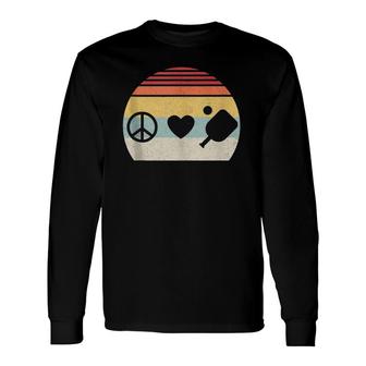 Vintage Retro Peace Love Pickleball Long Sleeve T-Shirt - Seseable