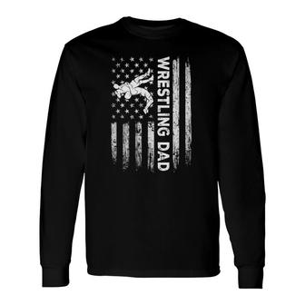 Vintage Wrestling Dad Usa Flag Retro Fathers Day Daddy Papa Long Sleeve T-Shirt - Seseable