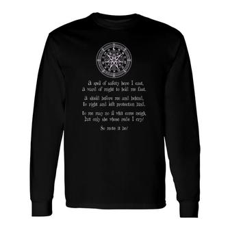 Wiccan & Pagan Apparel Protection Spell & Symbols Of Safety Long Sleeve T-Shirt | Mazezy