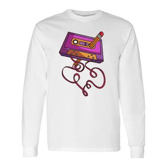 80S Cassette Tape Pencil 1980S Retro Vintage Throwback Music Long Sleeve T-Shirt | Mazezy
